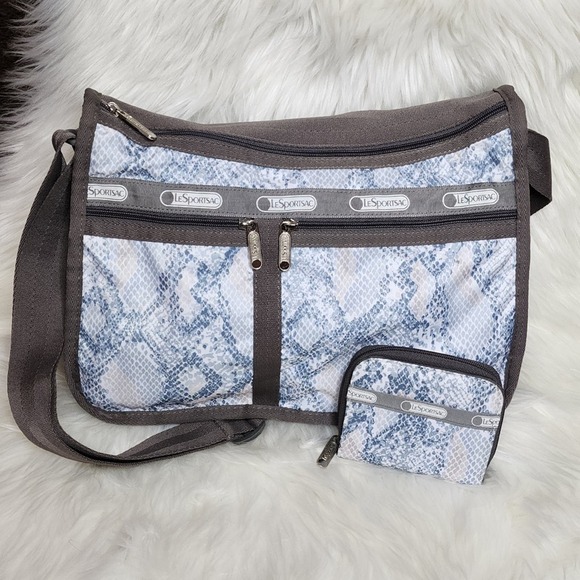 Lesportsac Handbags - LeSportsac crossbody bag with makeup bag and wallet, blue snakeskin, NWOT!